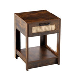 15.75" Rattan End table with drawer, Modern nightstand, side table for living room, bedroom,Rustic W126573109