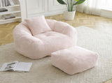 Giant Bean Bag Chair withFootstool, Oversized Bean Bag for Adults and Kids, Faux Fur Shell-Shaped W2677P306794