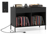 Record Player Storage Stand - Customizable Vinyl Compartments, Built-in Charging Station, Metal Legs 40443998