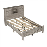 Farmhouse Platform Bed with Double Sliding Barn Door, Full Size Rustic Wood Bed with
Charging WF317943AAG