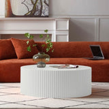 Contemporary Round Coffee Table with Handcrafted Relief, 35.43inch, Whtie W876P252232