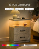 Nightstand with LED Lights, Adjustable Light Colors, Bedside Table, Side Table with 2 Drawers,Grey W2178P252969