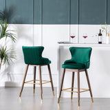 ZUN Leland Fabric Upholstered Wingback Bar Stools, Set of 2, Green T2574P165111