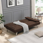 ZUN Sofa Bed with Armrest two holders WOOD FRAME, STAINLESS LEG, FUTON BROWN PVC W2297P164939