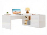 55" L-Shaped Computer Desk with LED Lights, Executive Office Desk with 3 Drawers, Gaming Desk for 88004736