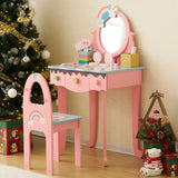 Kids Vanity Table and Chair Set with 7pcs Pretend Play Makeup Toys, Girls Vanity with Mirror & 78723628