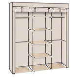 ZUN 69" Portable Clothes Closet Non-Woven Fabric Wardrobe Double Rod Storage Organizer Beige 11782049