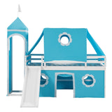 Twin Size Loft Bed with Slide Blue Tent and Tower - Blue WF532005AAC