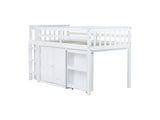 Twin Loft with Storage Cabinet, Drawer and Shelf Cabinet and Pulling-Out Desk, Rubber Wood Loft 20122803