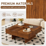 U-Can 33''Mid Century Modern Coffee Table,Unique Square Wooden Coffee Table with 3 Drawers, Tempered N724P270432D