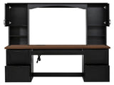 Farmhouse Arched Computer Desk with Hutch, Mid-Century Walnut Home Office Workstation with Charging 37179870