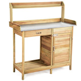Solid Wood Garden Potting Bench Large Metal Tabletop, Big Drawer, Removable Shelf, 3 Hooks 64506155