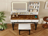Makeup Vanity with LED Lighted Mirror, 360&deg Rotatable Mirror, Vanity Desk with 2 Drawers,Power N704P385441K