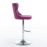 ZUN Swivel Velvet Barstools Adjusatble Seat Height from 25-33 Inch, Chrome base Bar Stools with Backs W1143137914