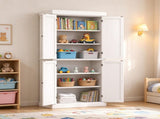 White 72" Freestanding Pantry Cabinet, Kitchen Food Storage with Double Doors & Adjustable Shelves 72380807