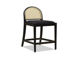 Panama 26.5" Curved Back Cane Rattan Counter Stool, Set of 2, Ebony Black Boucle B2719P238388
