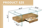 ZUN 43.3 Inch Modern Two-Tier Coffee Table - Clear Tempered Glass and Natural Wood Grain, W1151P232622