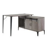 L-Shape Writing Desk with Side Cabinet, Gray Oak and Black B016P317517
