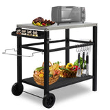 Stainless Steel Flattop Grill Cart, Movable BBQ Trolley Food Prep Cart, Multifunctional Worktable 87068651