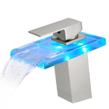 Bathroom Sink Faucet LED Light 3 Colors Changing Waterfall Glass Spout Hot Cold Water Mixer Single W1932P148105