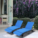 ZUN 193*68*33cm S Shape Iron Frame Black Embossed Blue Cushion Woven Rattan Bed 64955290
