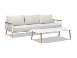 Calarono 2pc Teak & Aluminium Outdoor Sofa and Coffee Table Patio Set Sand Dune Chenille B2719P320845