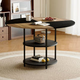 47.3-inch diameter modern splicing circular dining table - double-layer storage, wood and black W1151P268732