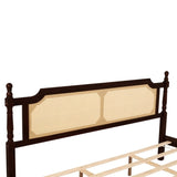 King Pine wooden Bed with Rattan Headboard and Footboard, with Central Enhanced Bed Platform W504P266749