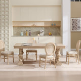 French Country Dining Chairs Set of 2, Upholstered Chairs with Nature Rattan Round Back, Wire W3426P322684