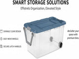160 Quart Durable Clear Storage Container with Latching Lid and Pull Handle, Blue, 2 Pack 65302006