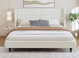 Queen Size Bed Frame with 55.5"High Back Upholstered Headboard,Boucle Fabric,12 Slat W1716P335676