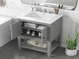 24" Grey Modern Sleek Bathroom Vanity Elegant Ceramic Sink with Solid Wood Frame Open Style N725P246473E