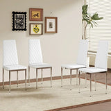 Modern White PU Dining Chairs Set of 4 - Diamond Quilted High Back Design with Silver Chrome Metal W2920P269762