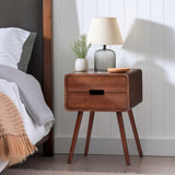Wood Nightstand End Side Table with Drawer & Solid Wood Legs for Living Room, Bedroom 55985215