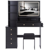 41" Large Size Left Bedside Cabinet Vanity TableCushioned Stool Dresser Set, 2 AC2 USB Power W936P230831