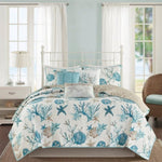 ZUN 6 Piece Cotton Sateen Quilt Set with Throw Pillows Aqua Full/Queen B03597652