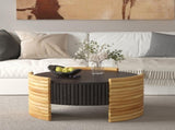 31.50" Modern Colorblocked Striped Coffee Table with Flip Top Storage Coffee Table - Natural Wood W757P383549