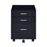 Rectangular Mobile Cabinet with 3 Drawers, Black and Chrome B016P325920