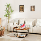 31.5" Round Coffee Table, 2-Tier Coffee Tables for Living Room, Small Wood Coffee Table with T3210P350940