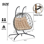 ZUN 2 Person Outdoor Rattan Hanging Chair Patio Wicker Egg Chair W874P146257