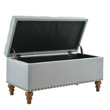 Ottoman storage bench, recessed support hinge top easy to open, rivet trim around, bedroom, W2941P239182