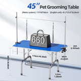 LEHUOCW Grooming Table, Adjustable Cat Drying Desktop with Arms, Nooses, Mesh Tray, Foldable Pet W3150P280653