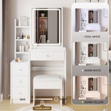 Small Size Left Bedside Cabinet Vanity Table Cushioned Stool, Extra Large Touch Control Sliding 50990177