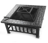 Fire Pit Table 32in Square Metal Firepit Stove Backyard Patio Garden Fireplace for Camping, Outdoor 05653746