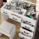 Vanity Desk Set with Large Lighted Mirror and Powre Outlet, Glass Top Makeup with 7 Drawers, 12265126