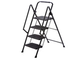 4 Step Ladder with Handrails, Portable Steel Folding Stool with Wide Anti-Slip Pedal Black 09863808