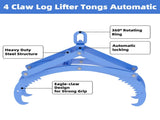 20in Automatic Log Tongs for Tractor, Heavy Duty 4-Claw Logging Tongs with Auto-Latching & 360&deg 82086892