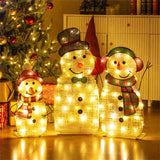 3-Piece Lighted Snowman Family Decor - 95 Warm-White LEDs, MetalFabric, 30.5"/25.5"/20.5" Sizes 64158309