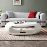 ZUN 53.93" Oval Coffee Table, Sturdy Fiberglass table for Living Room, White, No Need Assembly W876P178607