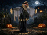 7.3 FT Halloween Animatronic Scarecrow Prop, Sound Activated with Glowing Eyes & Shaking Head, 11232524